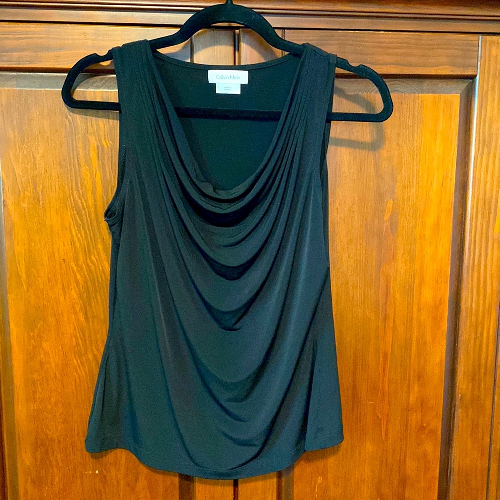 Calvin Klein black sleeveless drape neck cami